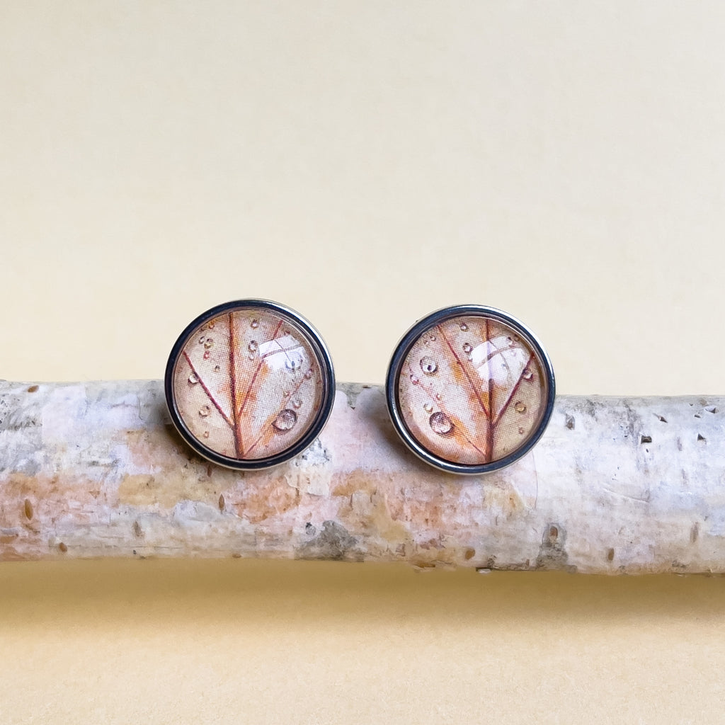 Autumn Leaf Stainless Steel Stud Earrings - Tasmanian Handmade Nature Jewellery - Myrtle and Me