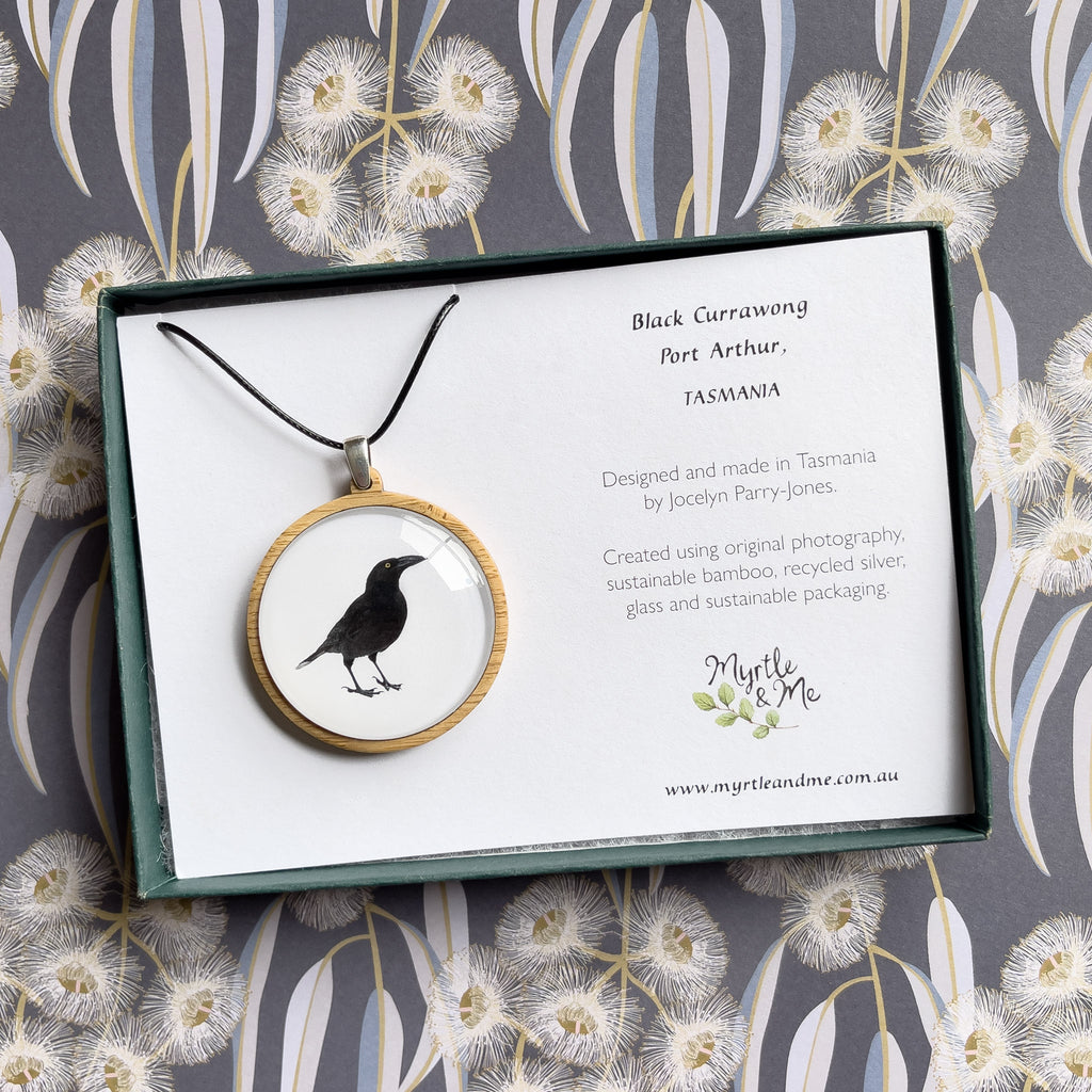 Myrtle & Me - Black Currawong Pendant - Handmade In Tasmania