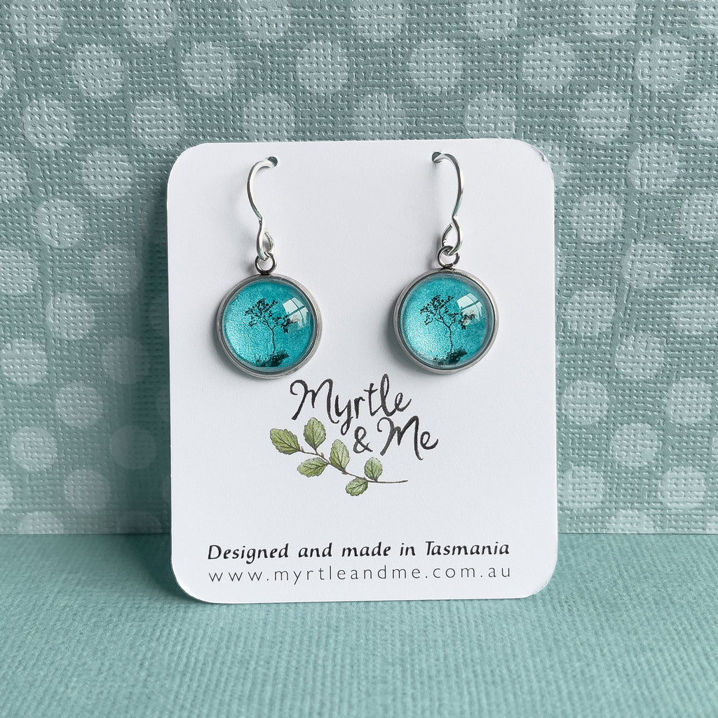 Blue Myrtle Tree Drop Earrings - Handmade In Tasmania By Myrtle & Me Jewellery