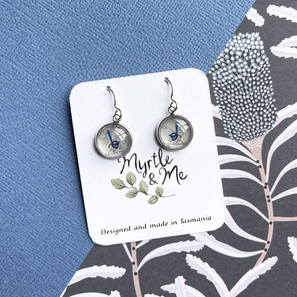 Tasmanian Blue Wren Dangle Earrings - Myrtle & Me Jewellery