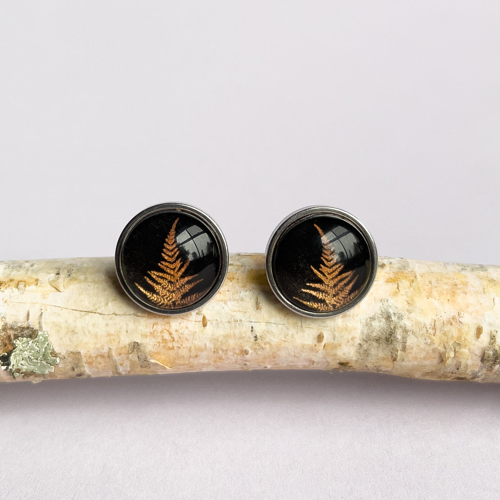 Bronze Fern Stud Earrings - Made From Stainless Steel - Tasmanian Handmade Jewellery