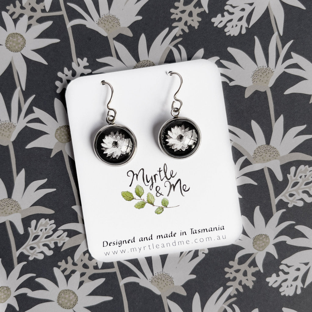 Australian Nature Jewellery - Everlasting Daisy Drop Earrings - Handmade In Tasmania