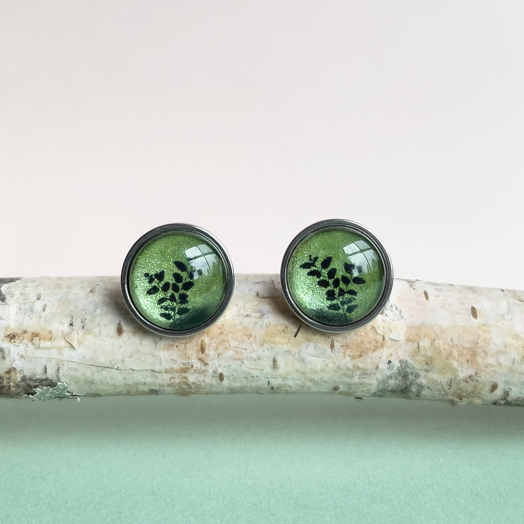 Myrtle Leaves Steel Stud Earrings - Tasmanian Handmade Jewellery