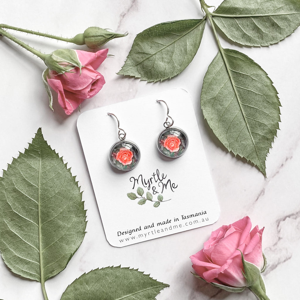 Chudleigh Tasmania Rose Drop Earrings - Australian Handmade Jewellery