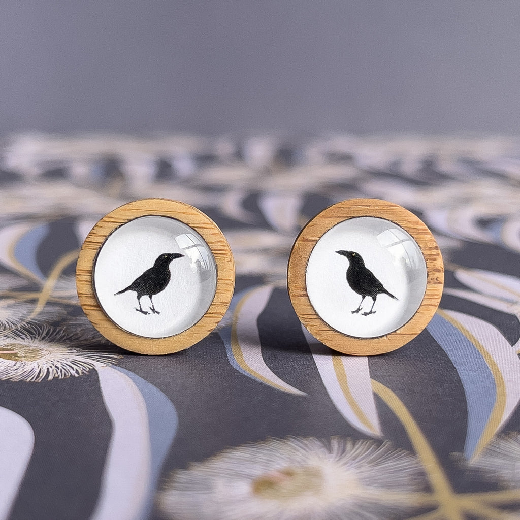 Black Currawong Bird Stud Earrings - Tasmanian Handmade Bird Jewellery - Myrtle and Me