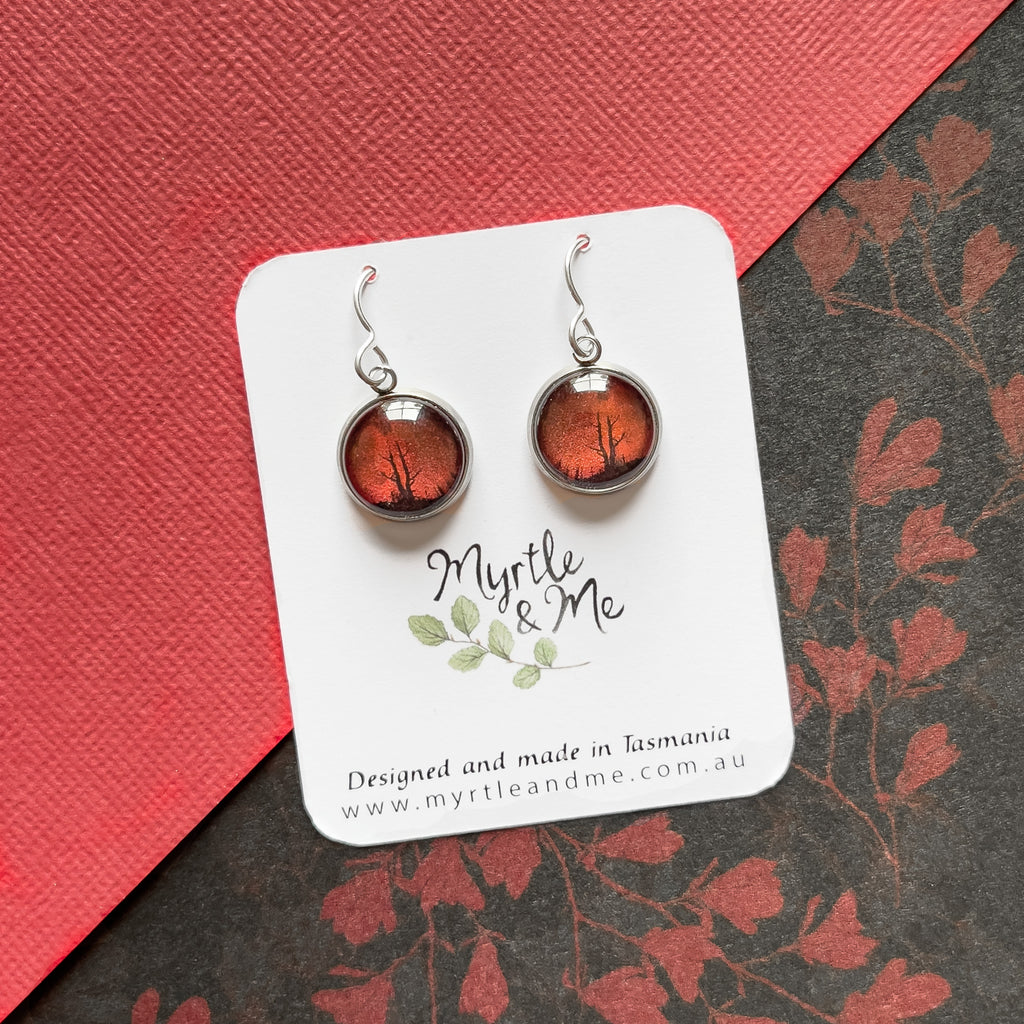 Red King Billy Pine Drop Earrings - Walls of Jerusalem - Tasmanian Wilderness Jewellery