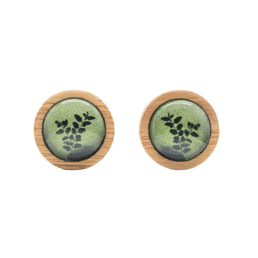 Myrtle Tree Leaves - Wooden Bamboo Stud Earrings - Handmade In Tasmania