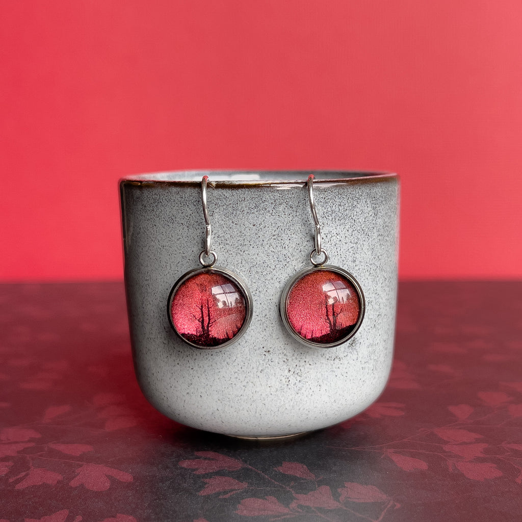 Red King Billy Pine Dangle Earrings - Australian Nature Jewellery - Handmade In Tasmania