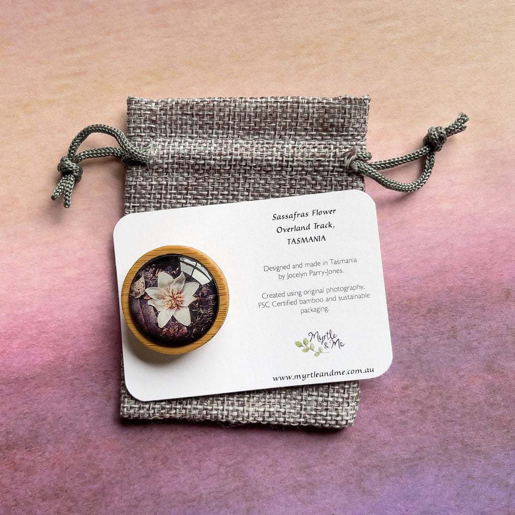 Sassafras Tree Flower Handmade Brooch - Cradle Mountain Lake St Clair - Tasmanian Jewellery